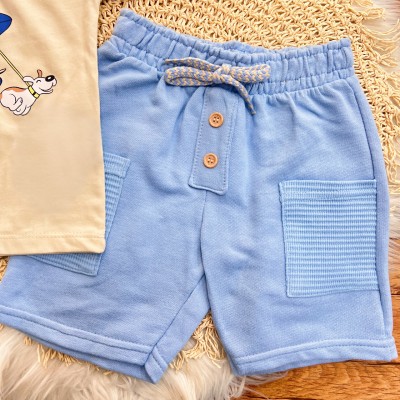 Conj. Camiseta #PartiuVerãoPraia e Bermuda - Areia e Azul